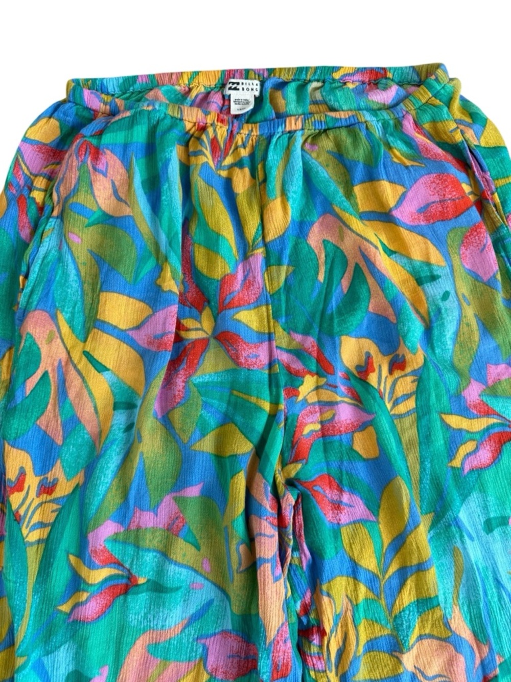 Billabong Tropical Wide Leg Teal Multi Color Pants Boho Beach Vacation Resort S - Picture 8 of 16